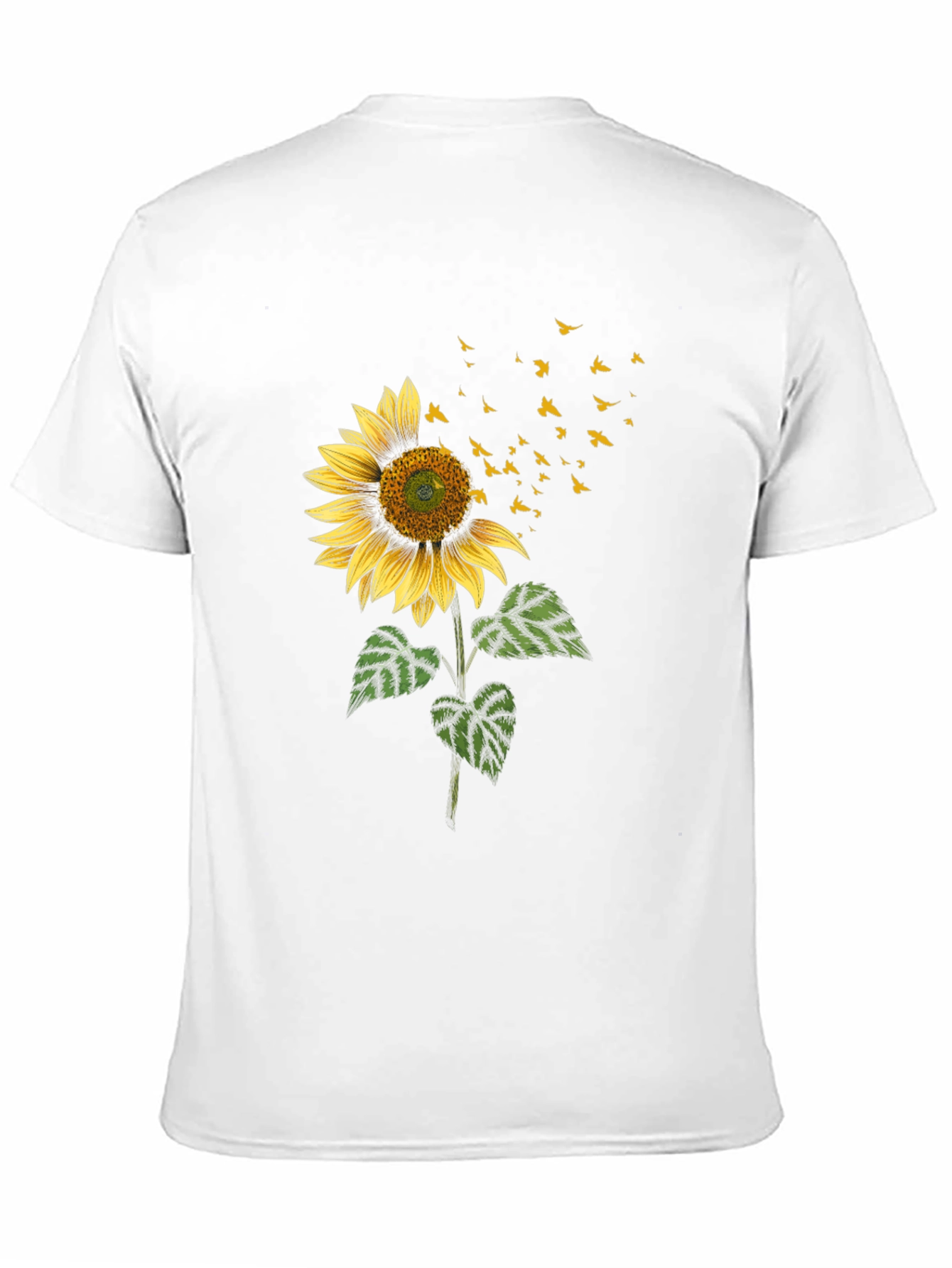 Sunflower & Birds Graphic Black T-Shirt