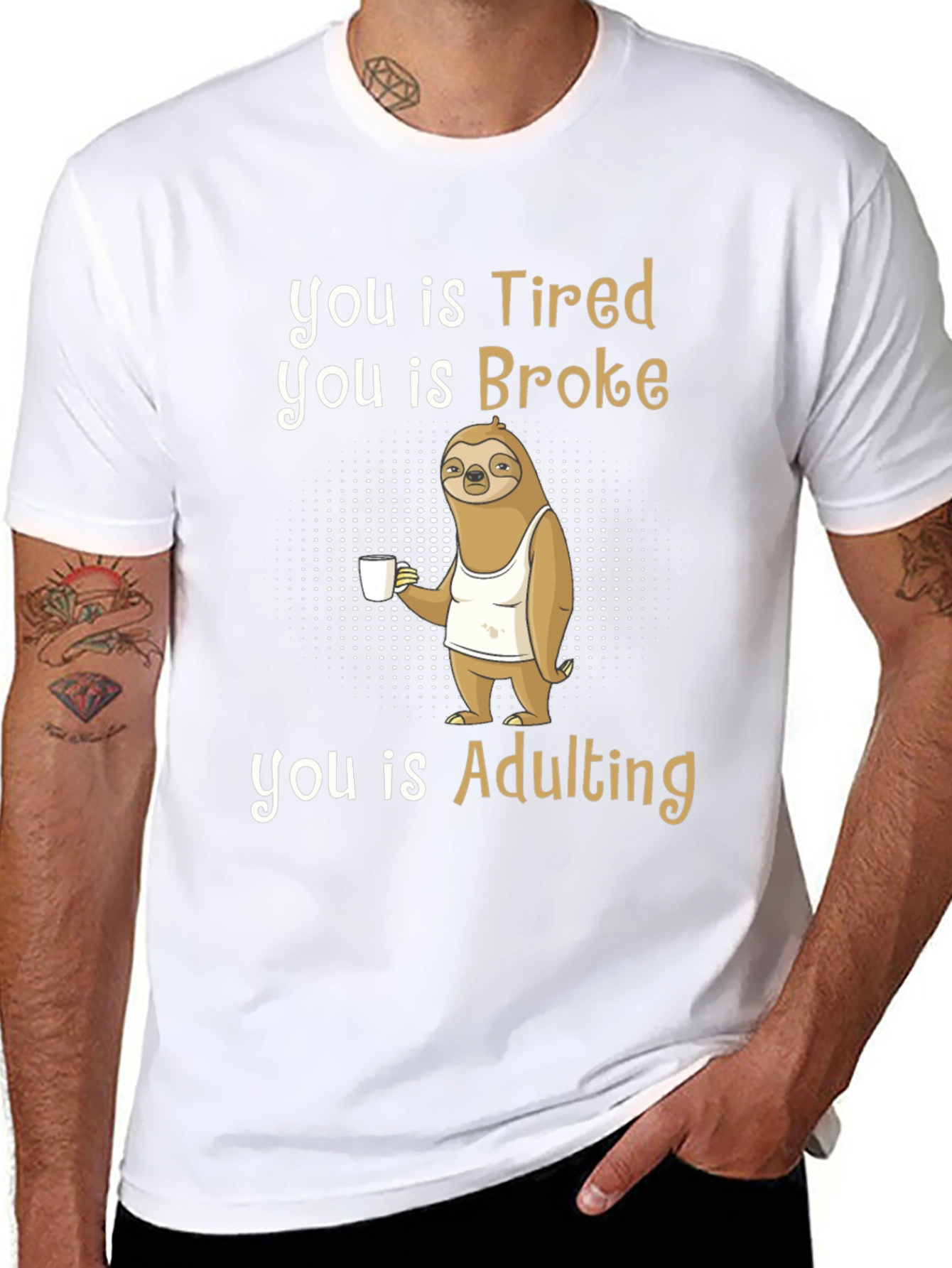 Tired Broke Adulting Sloth Graphic T-Shirt