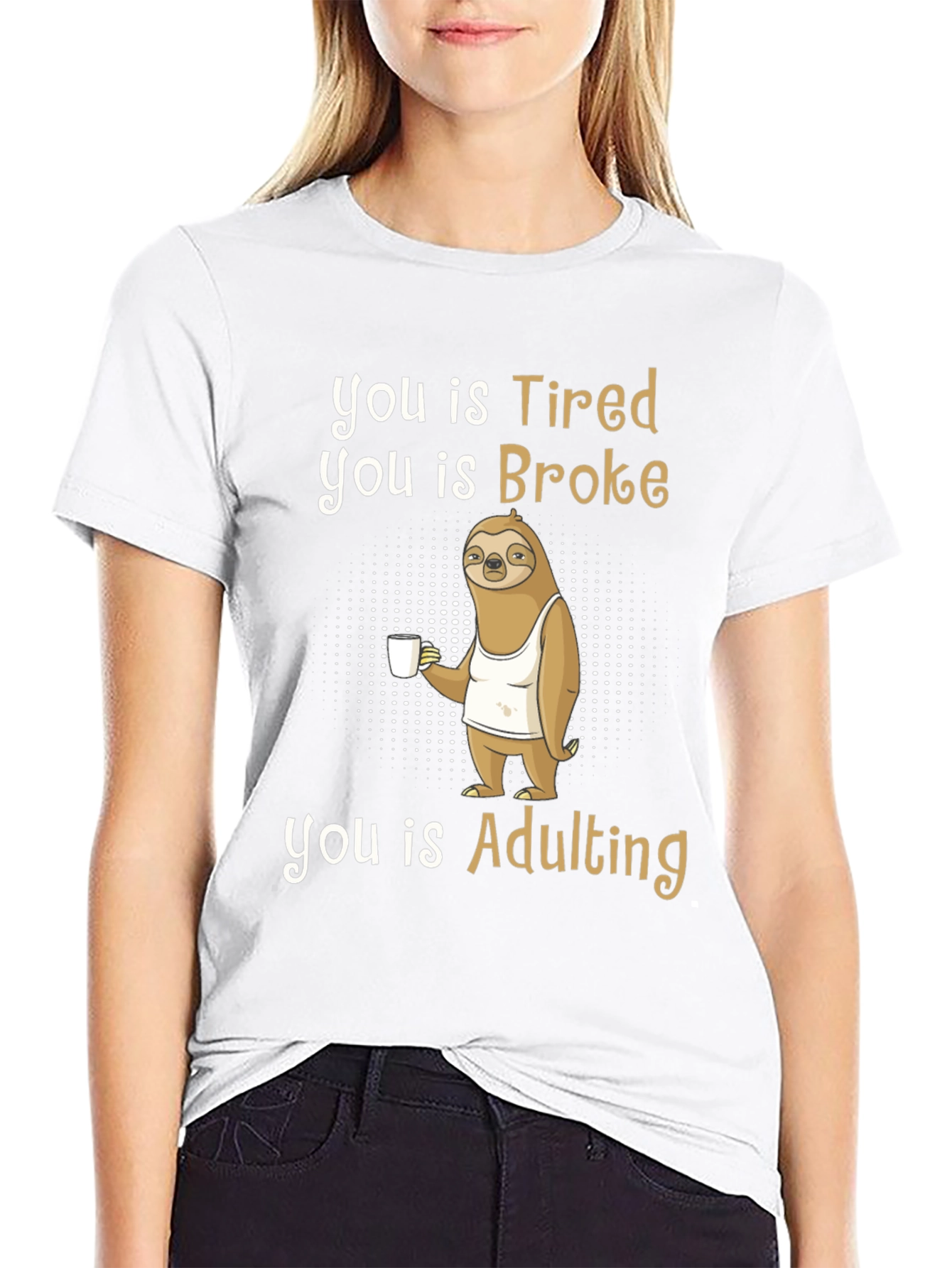 Tired Broke Adulting Sloth Graphic T-Shirt