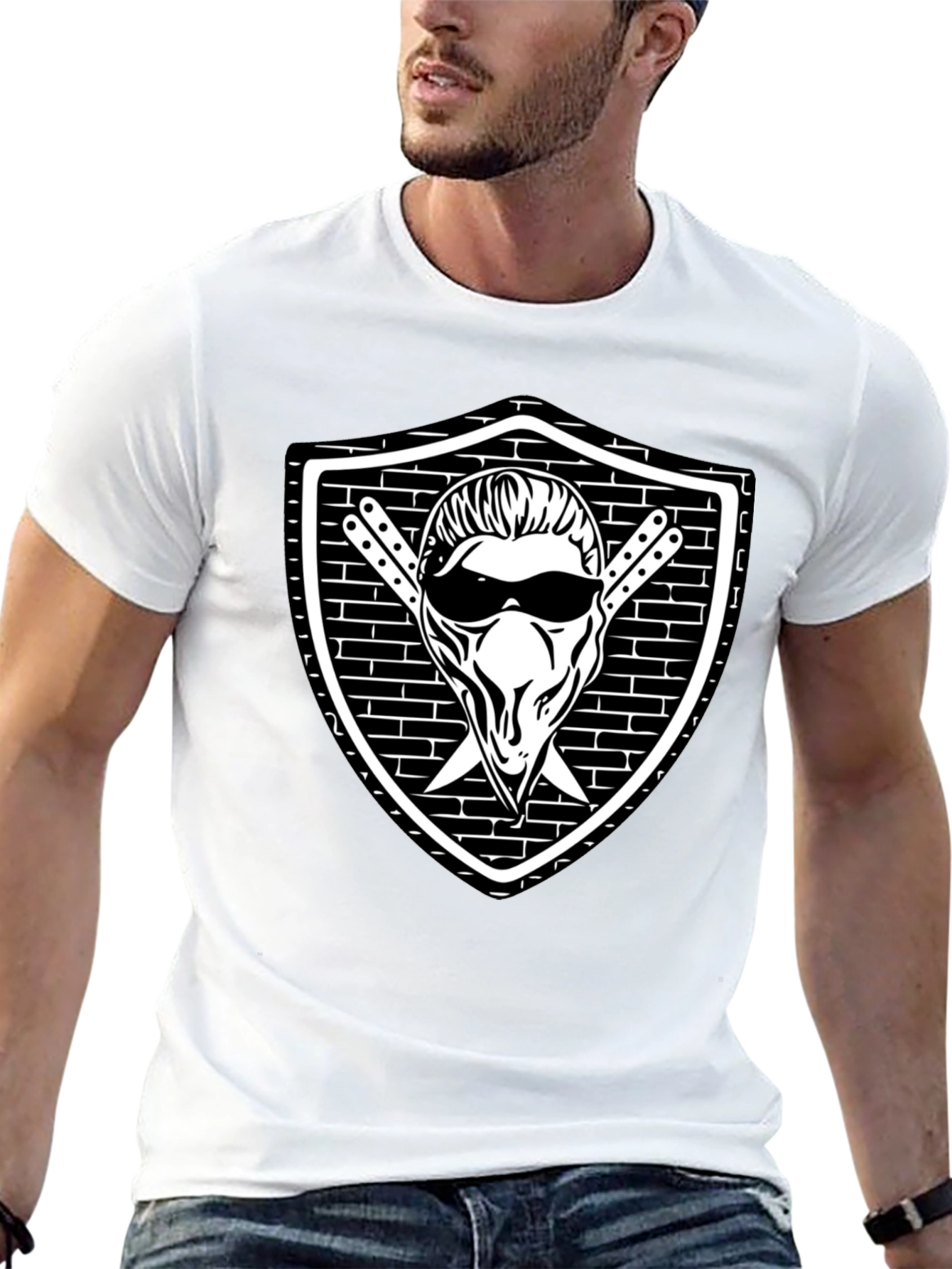Cool Skull Shield Graphic Black T-Shirt