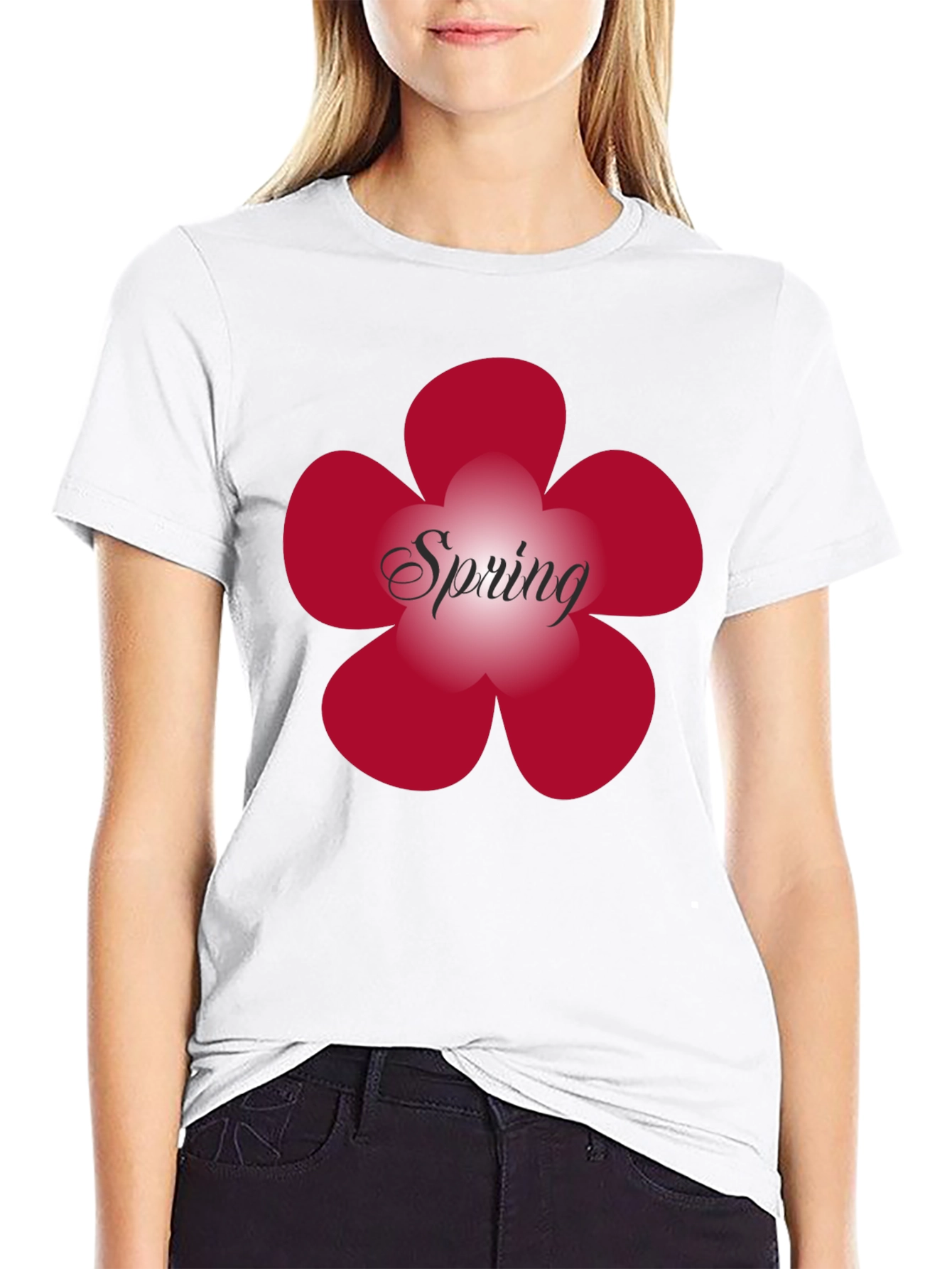 Spring Flower Graphic Tee - Black Cotton Blend