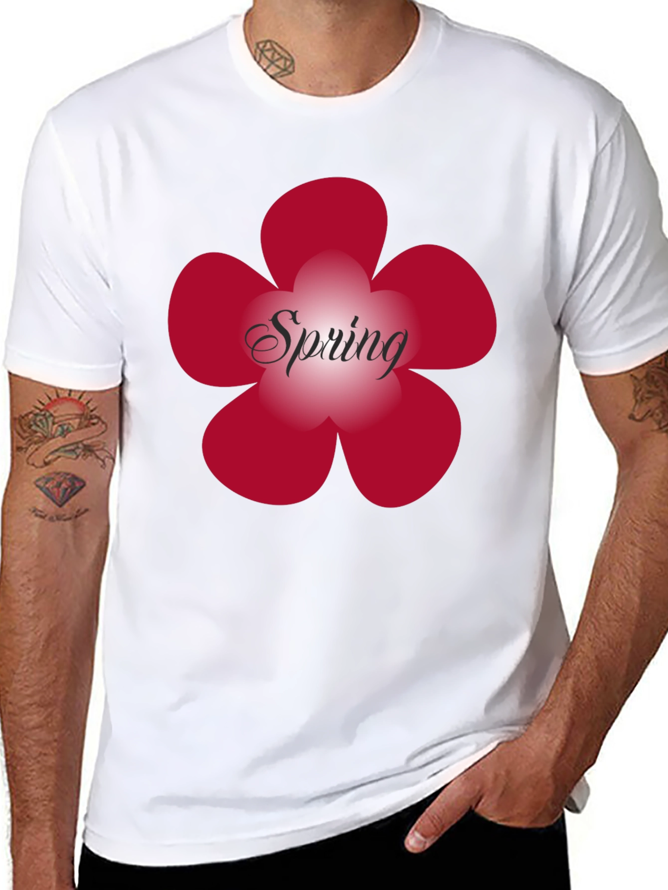 Spring Flower Graphic Tee - Black Cotton Blend
