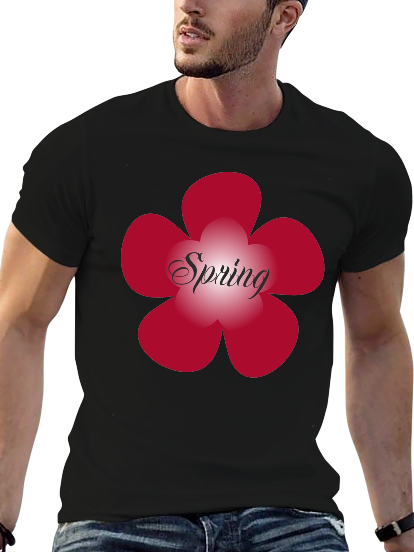 Spring Flower Graphic Tee - Black Cotton Blend