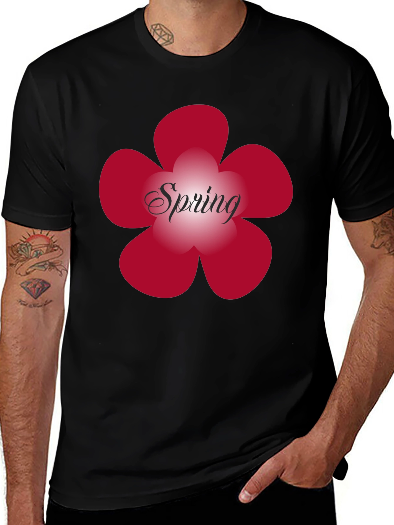 Spring Flower Graphic Tee - Black Cotton Blend