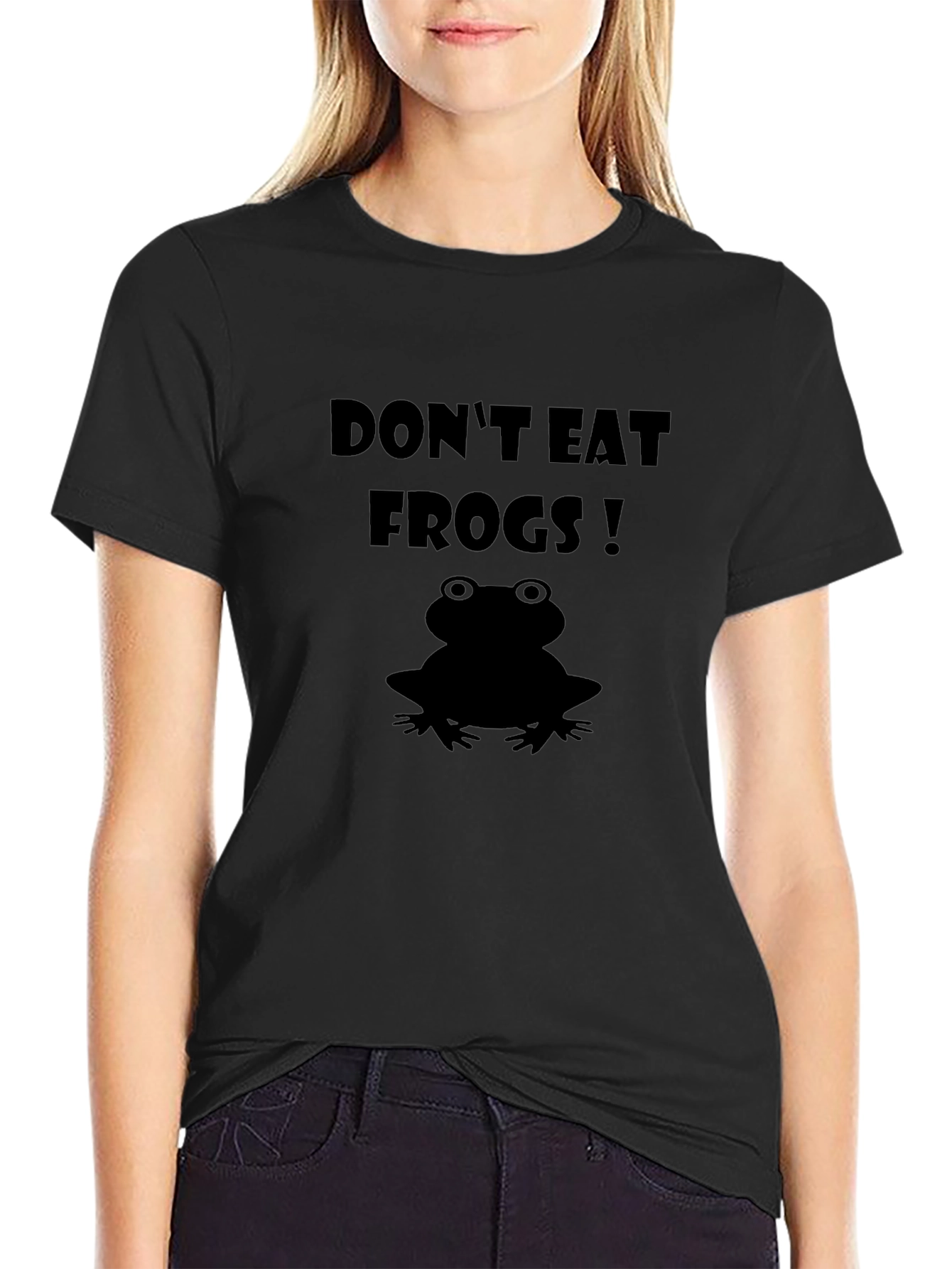 Dont Eat Frogs! Graphic Tee - Black Cotton T-Shirt