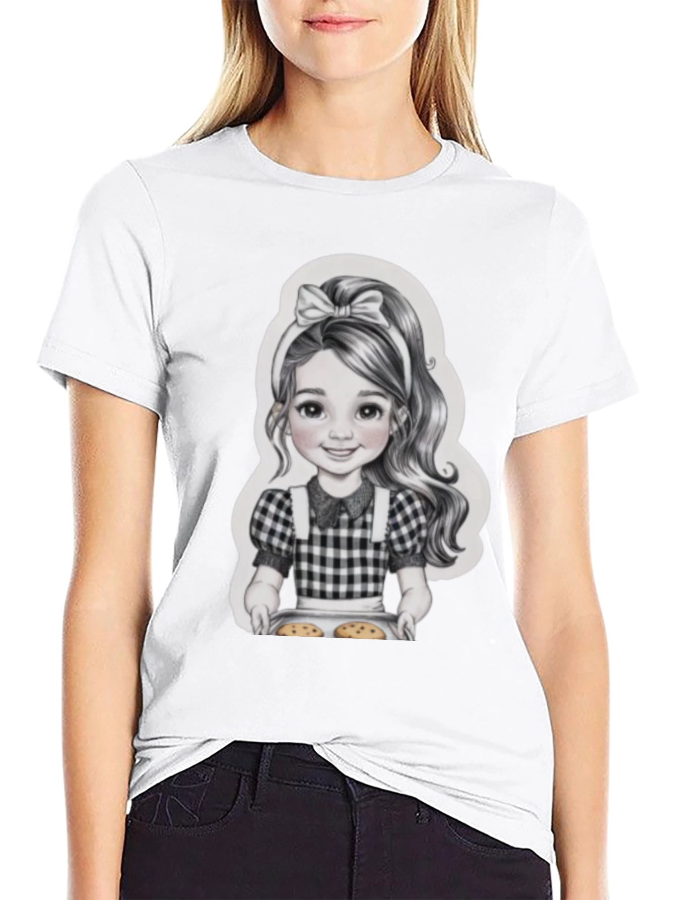 Girl Baking Cookies Graphic Tee - Black