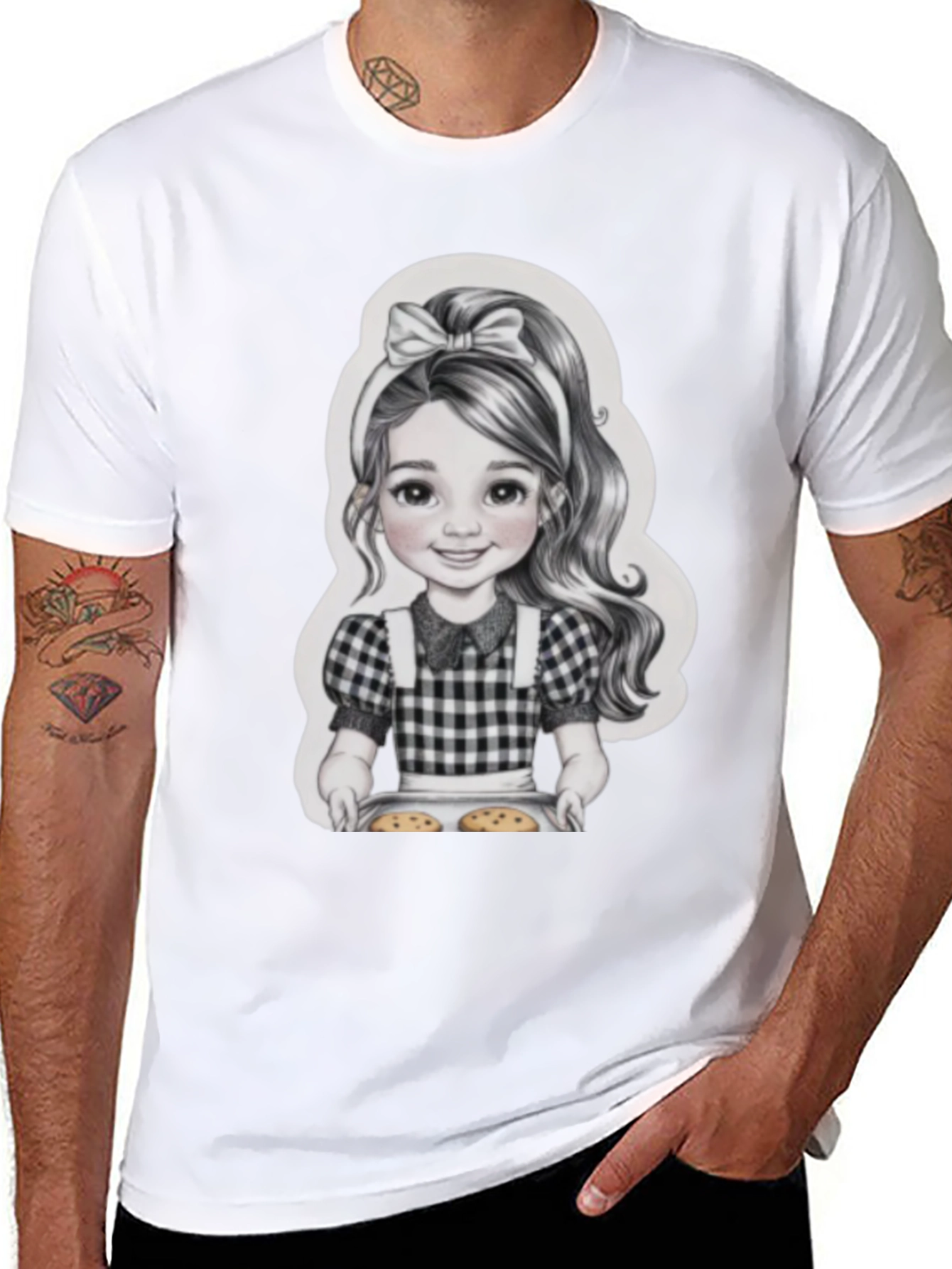 Girl Baking Cookies Graphic Tee - Black