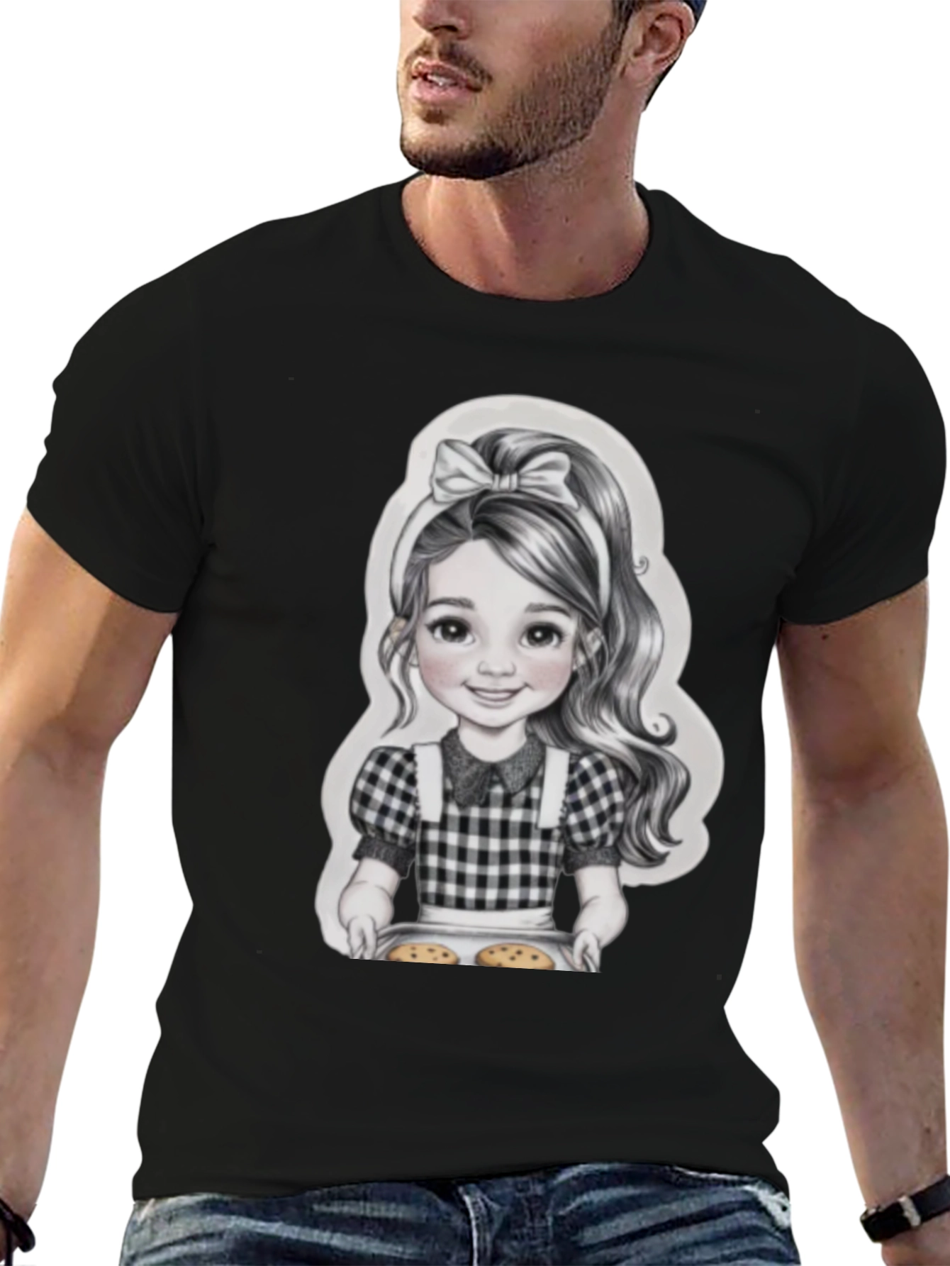 Girl Baking Cookies Graphic Tee - Black