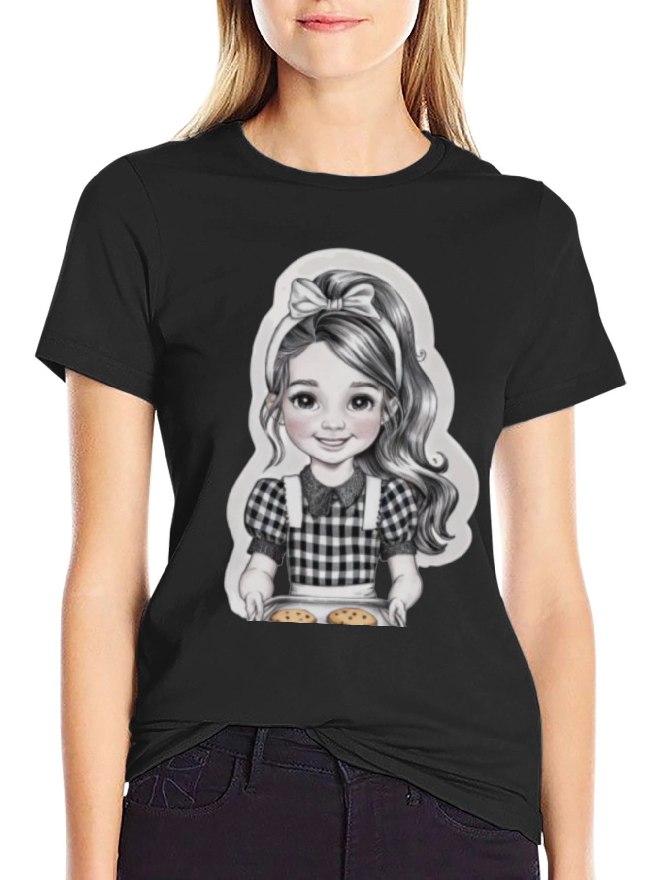 Girl Baking Cookies Graphic Tee - Black