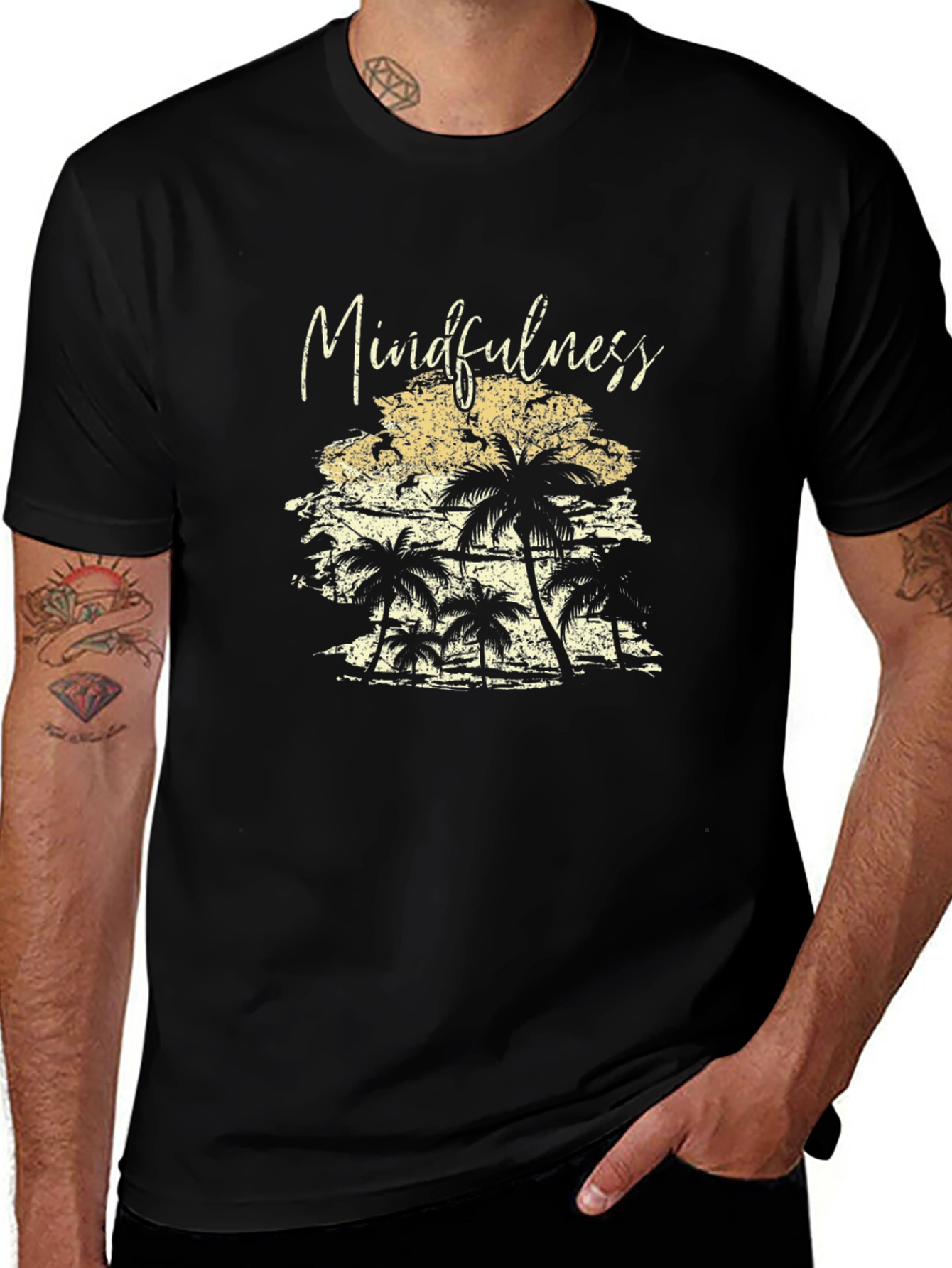 Mindfulness Palm Tree Black T-Shirt