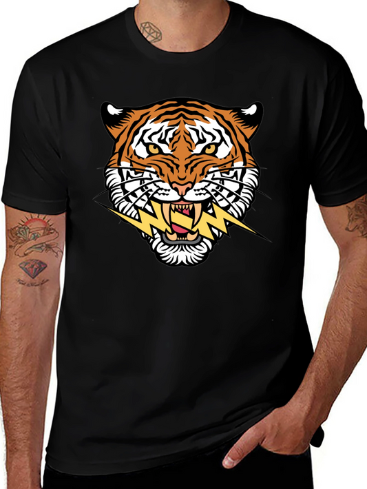 Tiger Lightning Bolt Graphic Tee - Black Cotton Comfort