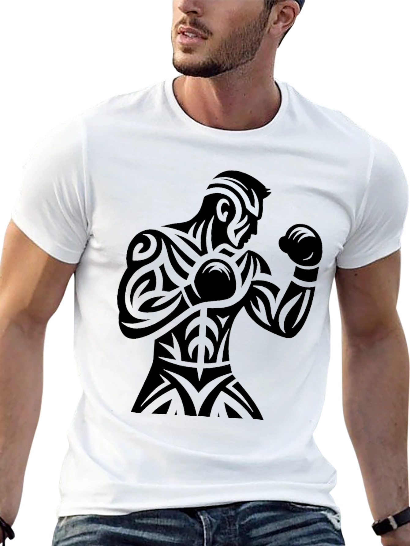 Tribal Boxer Graphic Black T-Shirt