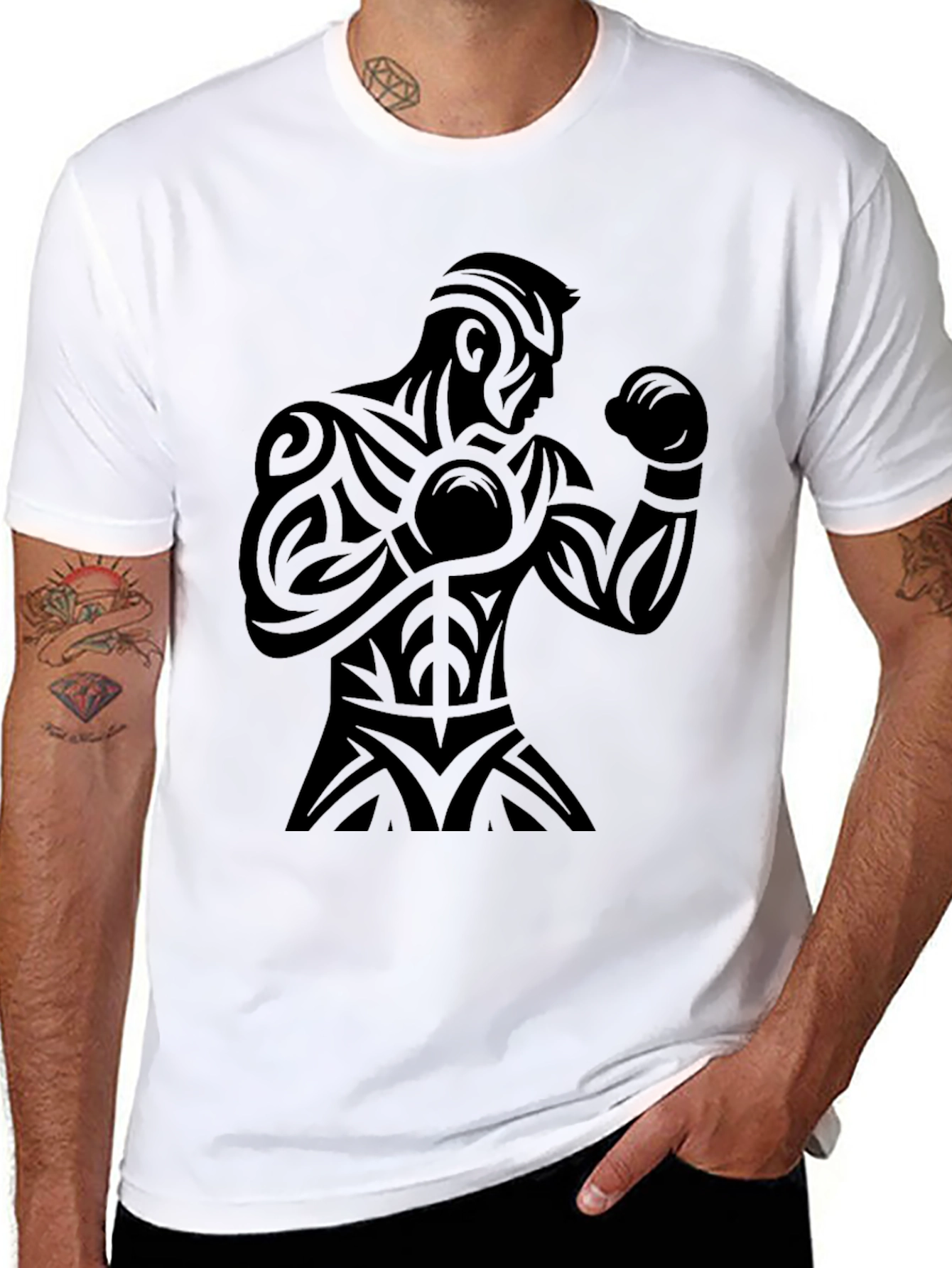 Tribal Boxer Graphic Black T-Shirt