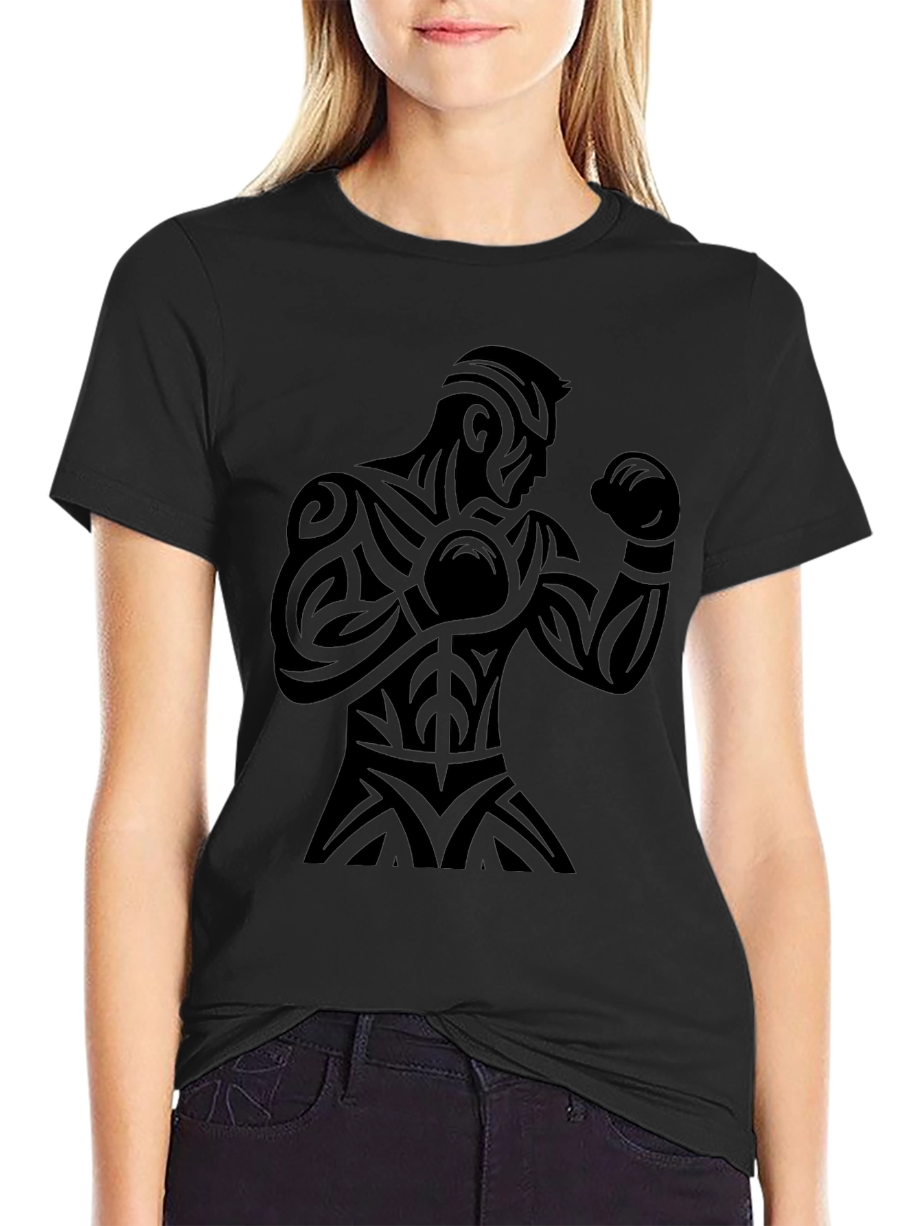 Tribal Boxer Graphic Black T-Shirt