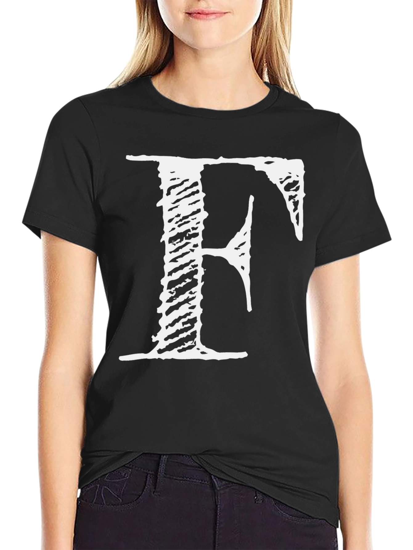 Mens Black T-Shirt with White F Graphic