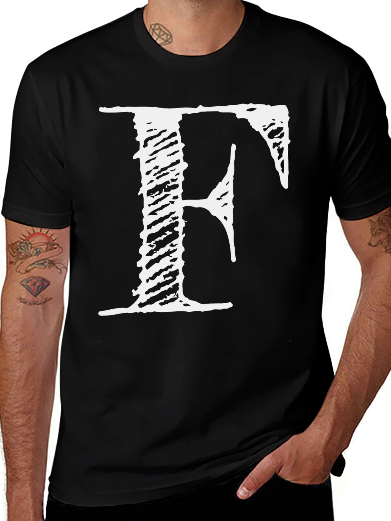Mens Black T-Shirt with White F Graphic