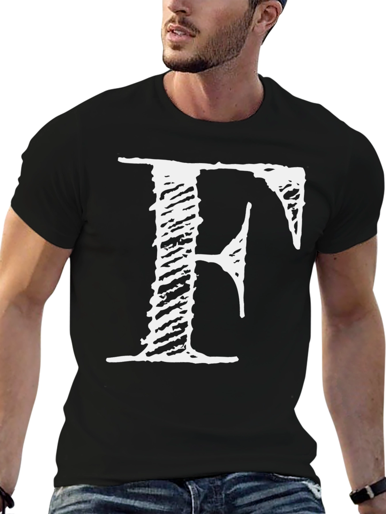 Mens Black T-Shirt with White F Graphic