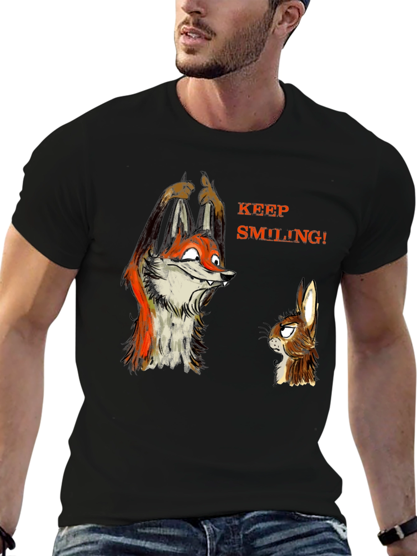 Keep Smiling Fox & Rabbit Graphic T-Shirt