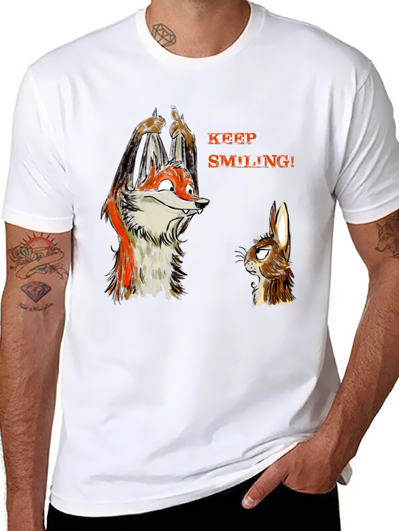 Keep Smiling Fox & Rabbit Graphic T-Shirt