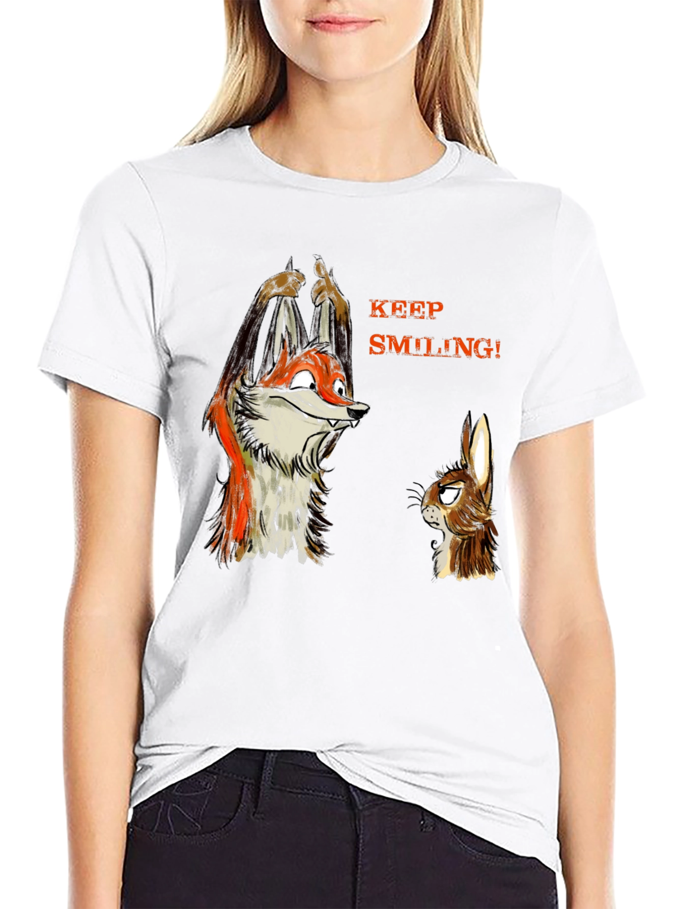 Keep Smiling Fox & Rabbit Graphic T-Shirt