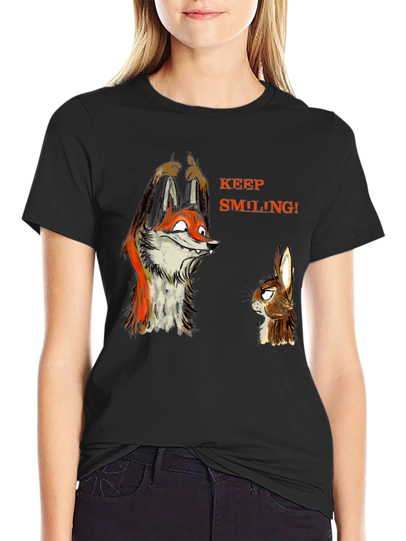 Keep Smiling Fox & Rabbit Graphic T-Shirt
