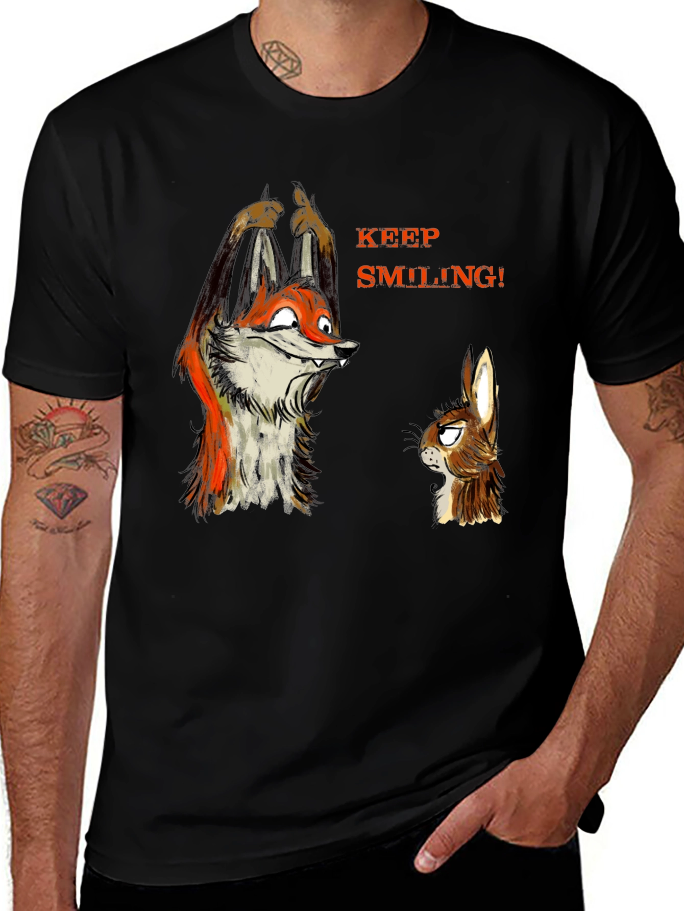 Keep Smiling Fox & Rabbit Graphic T-Shirt