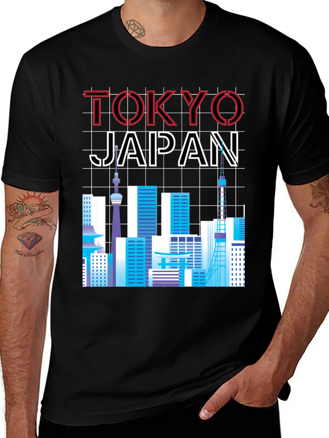 Tokyo Japan Skyline Graphic Tee - Black