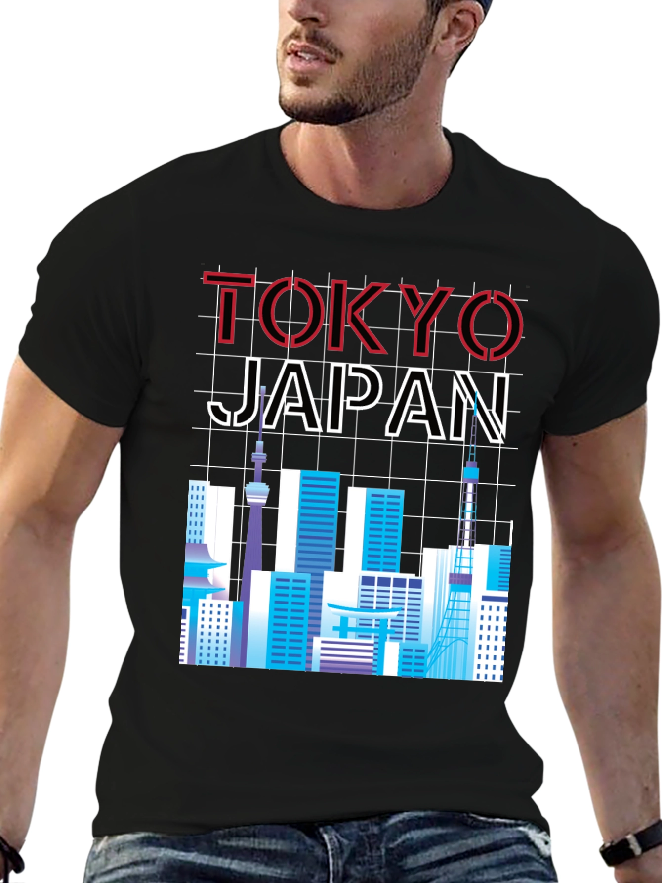 Tokyo Japan Skyline Graphic Tee - Black