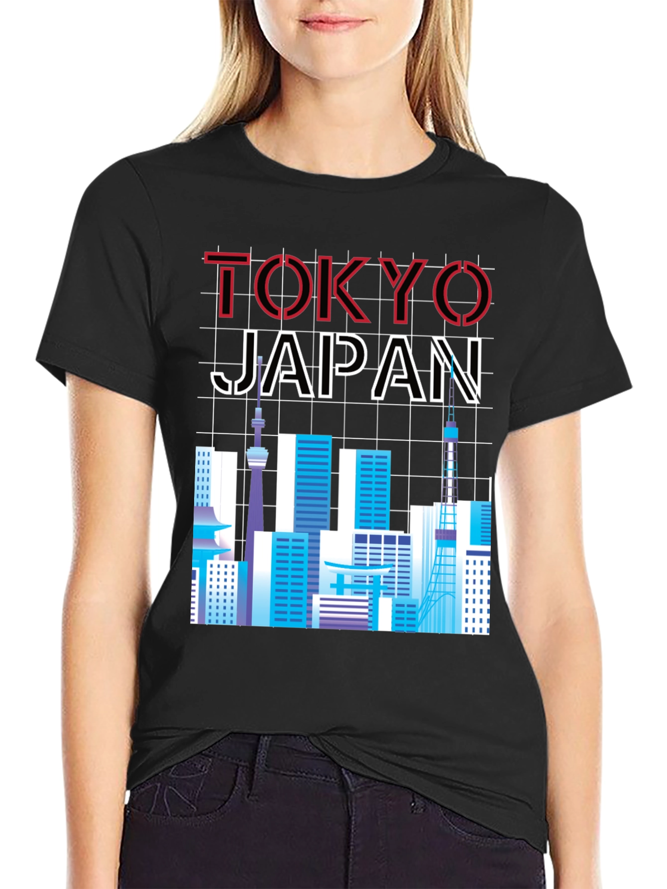 Tokyo Japan Skyline Graphic Tee - Black