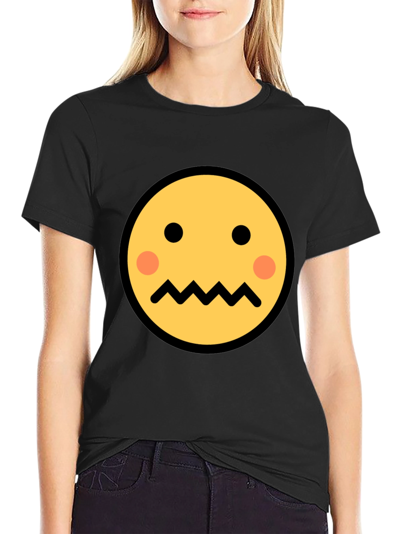 Emoji Face Graphic Tee - Black