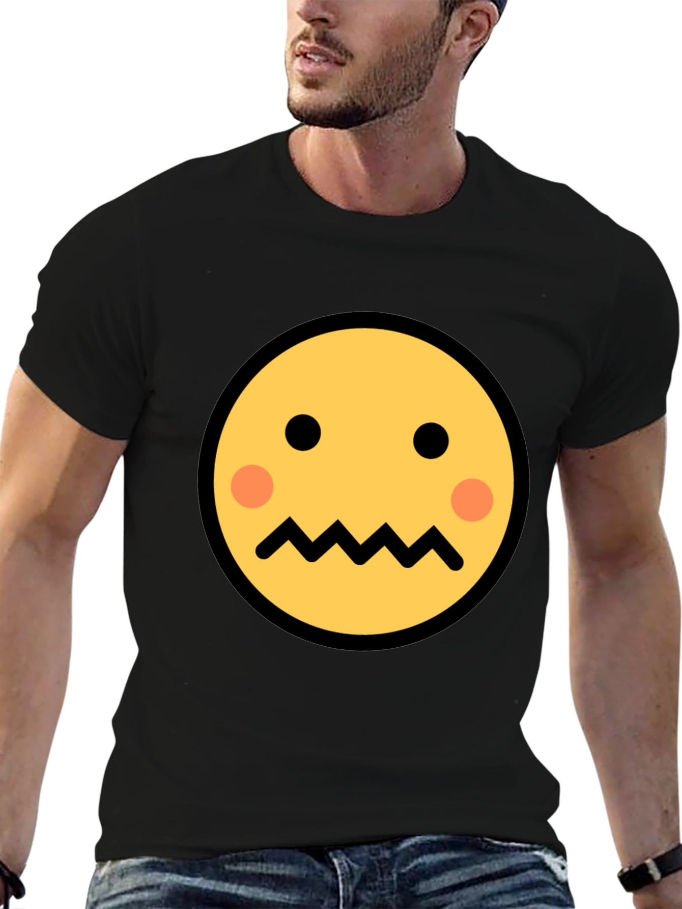 Emoji Face Graphic Tee - Black