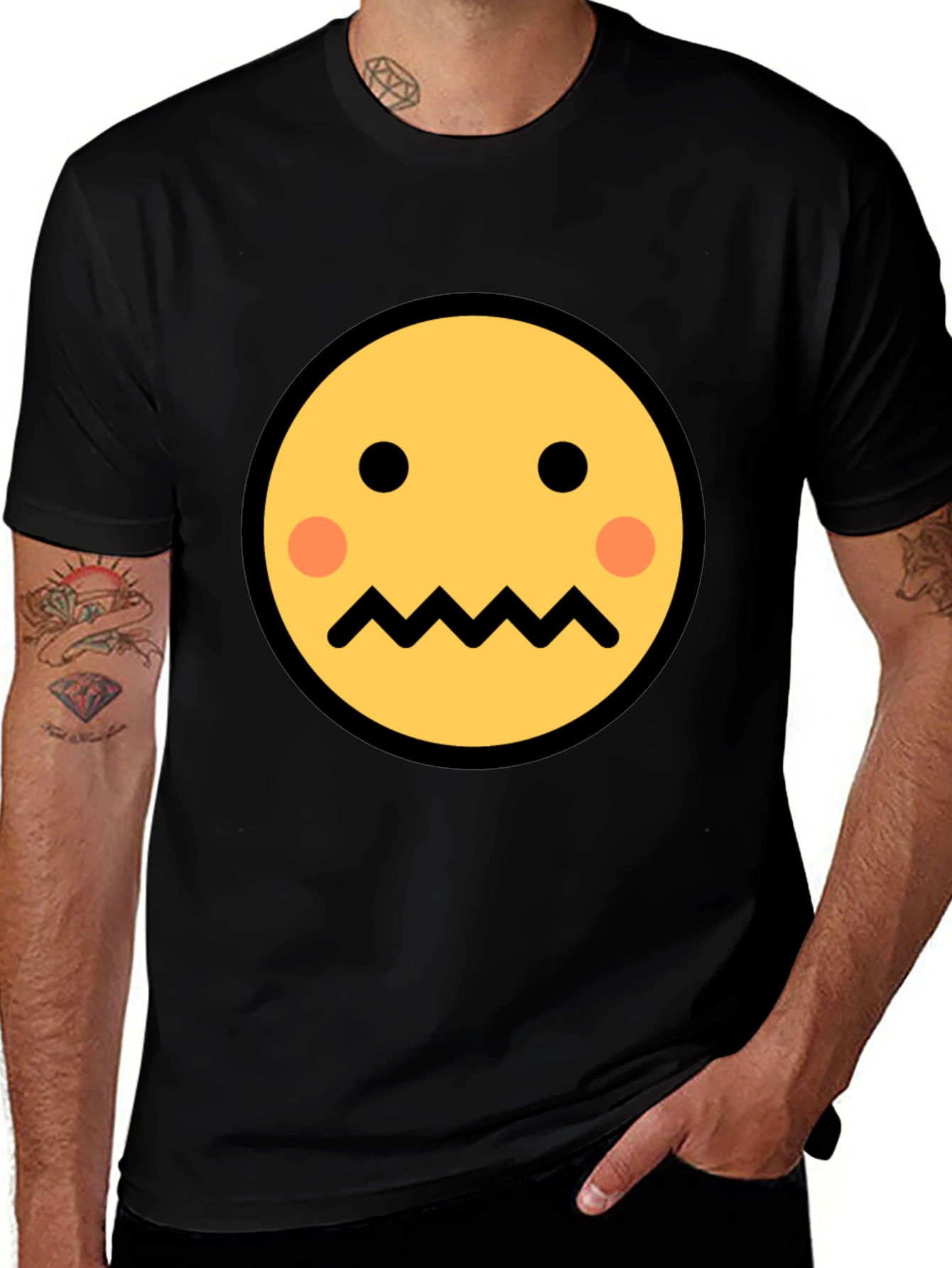 Emoji Face Graphic Tee - Black
