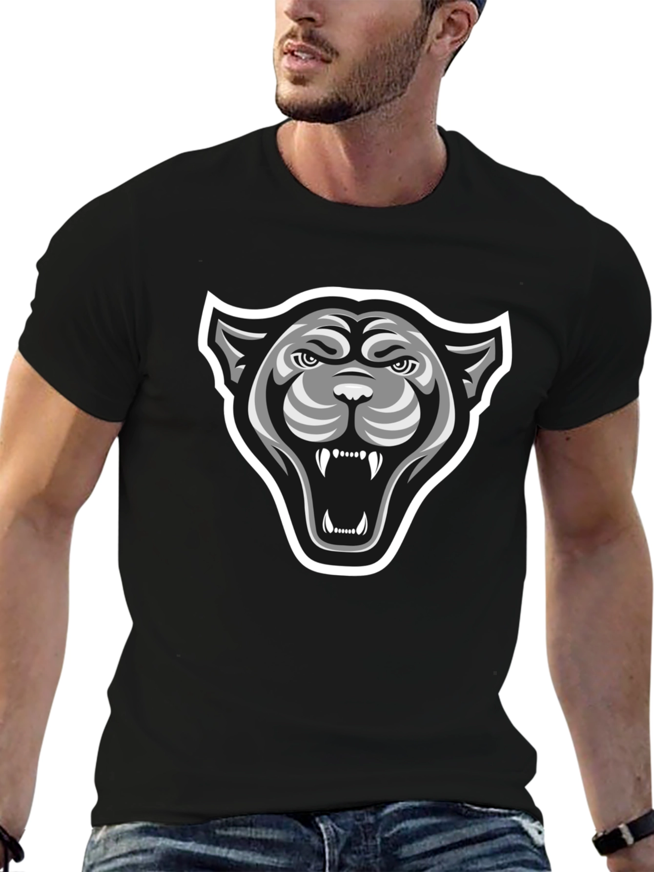 Black T-Shirt with Fierce Panther Graphic