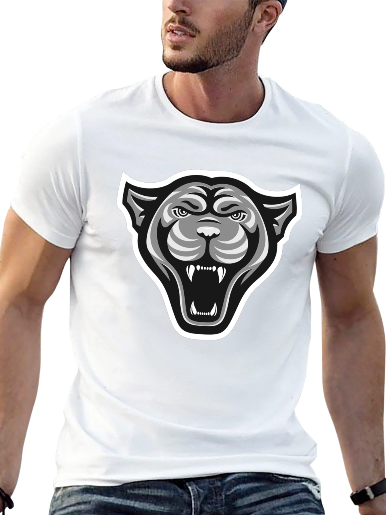 Black T-Shirt with Fierce Panther Graphic