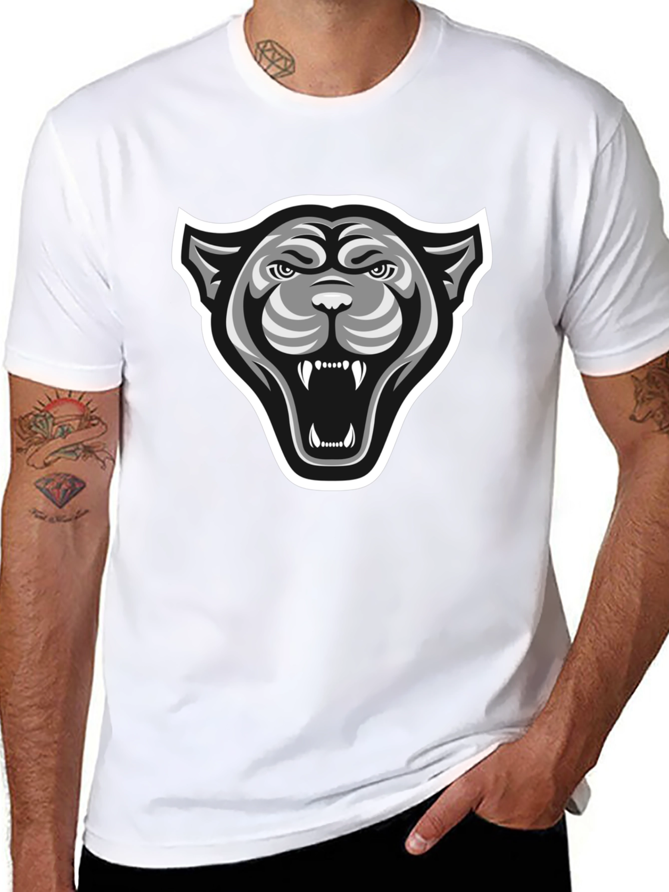 Black T-Shirt with Fierce Panther Graphic