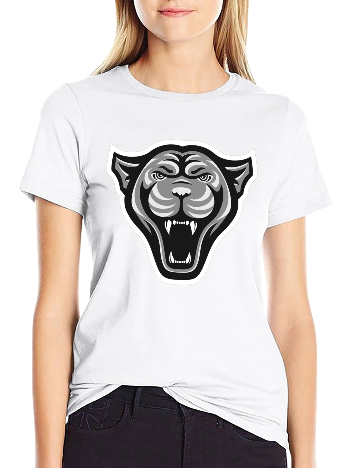 Black T-Shirt with Fierce Panther Graphic