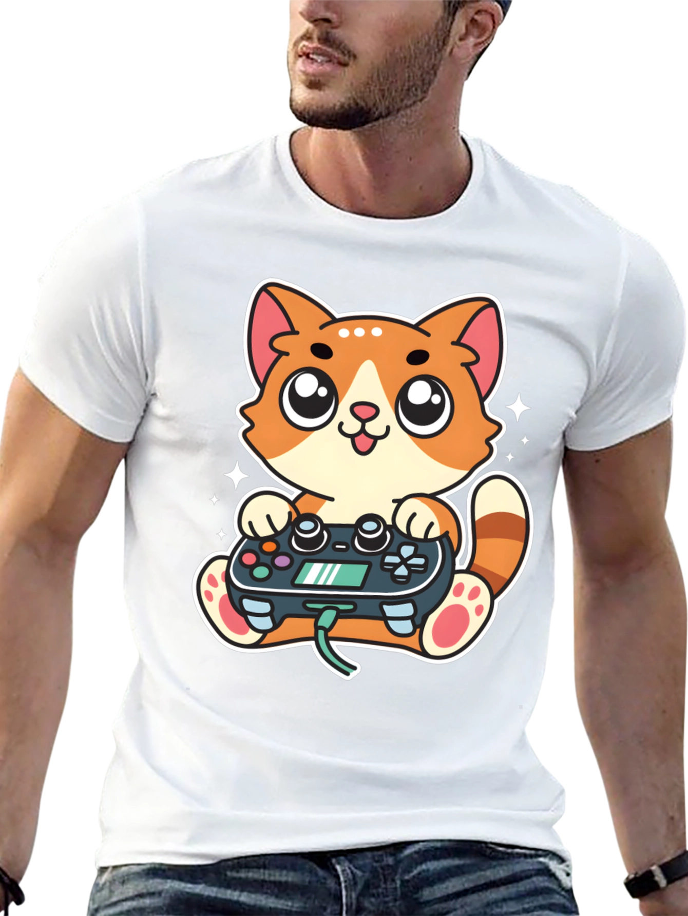 Gamer Cat T-Shirt - Playful Cartoon Design