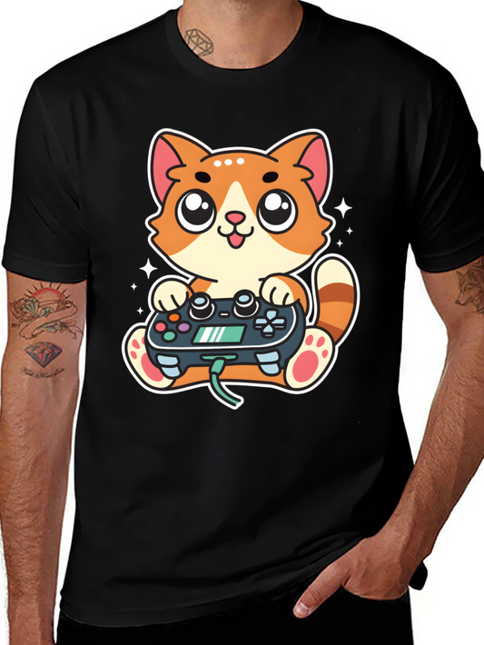 Gamer Cat T-Shirt - Playful Cartoon Design