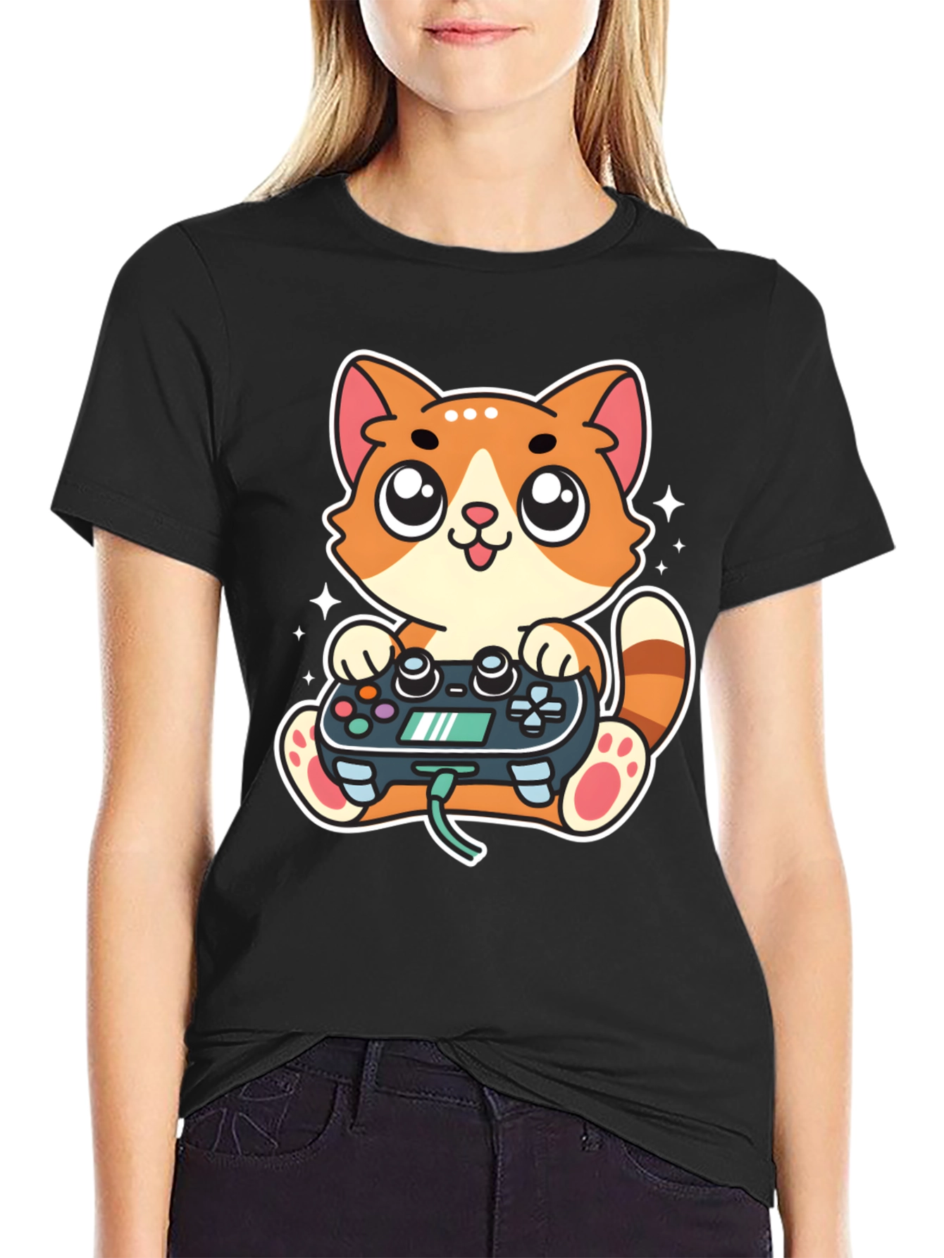 Gamer Cat T-Shirt - Playful Cartoon Design