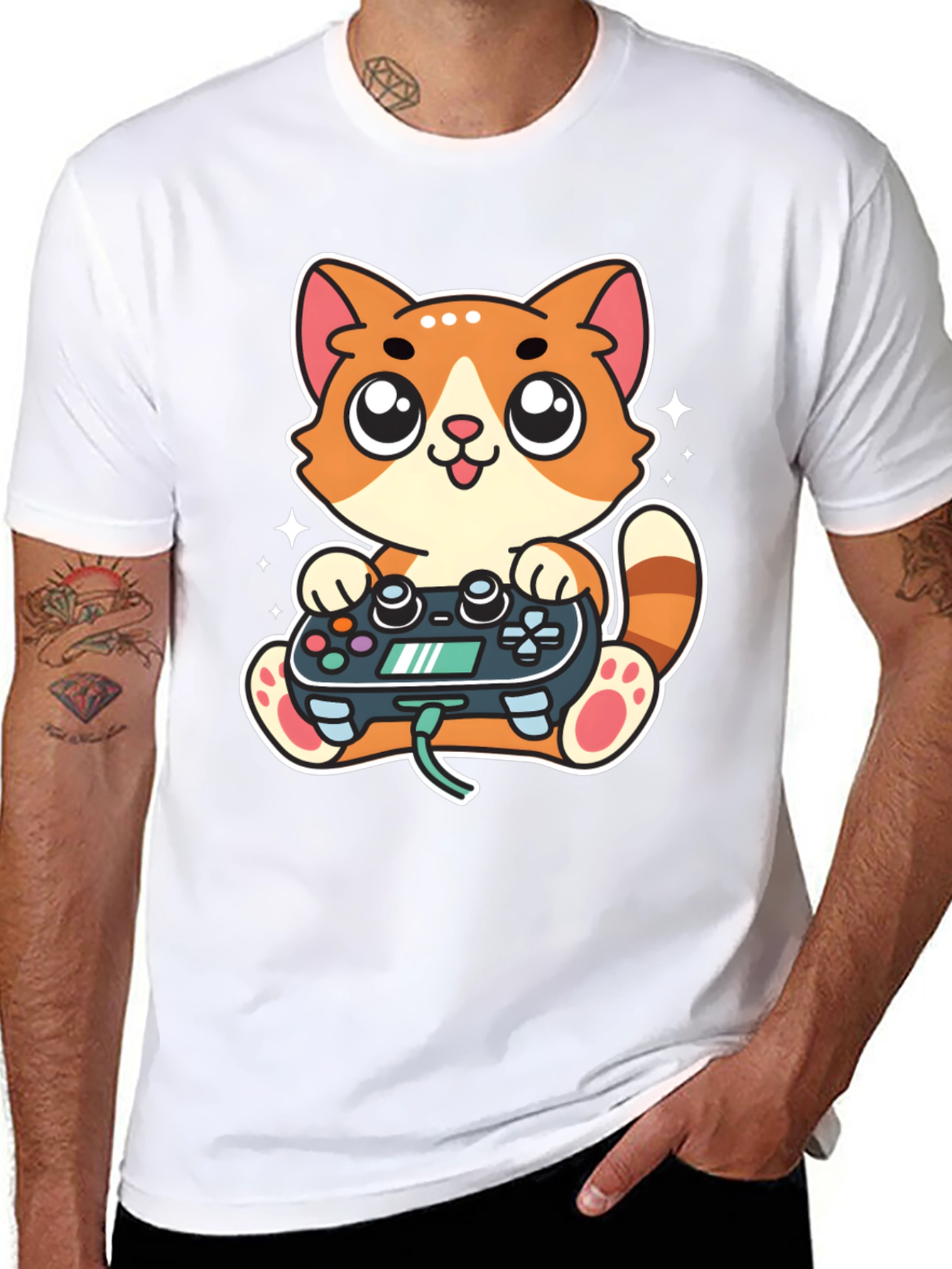 Gamer Cat T-Shirt - Playful Cartoon Design