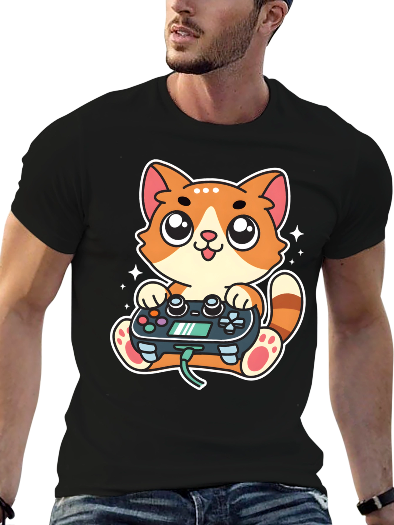 Gamer Cat T-Shirt - Playful Cartoon Design