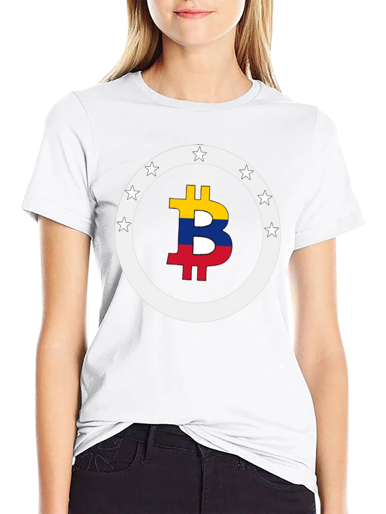 Bitcoin Colombian Flag Star Circle T-Shirt