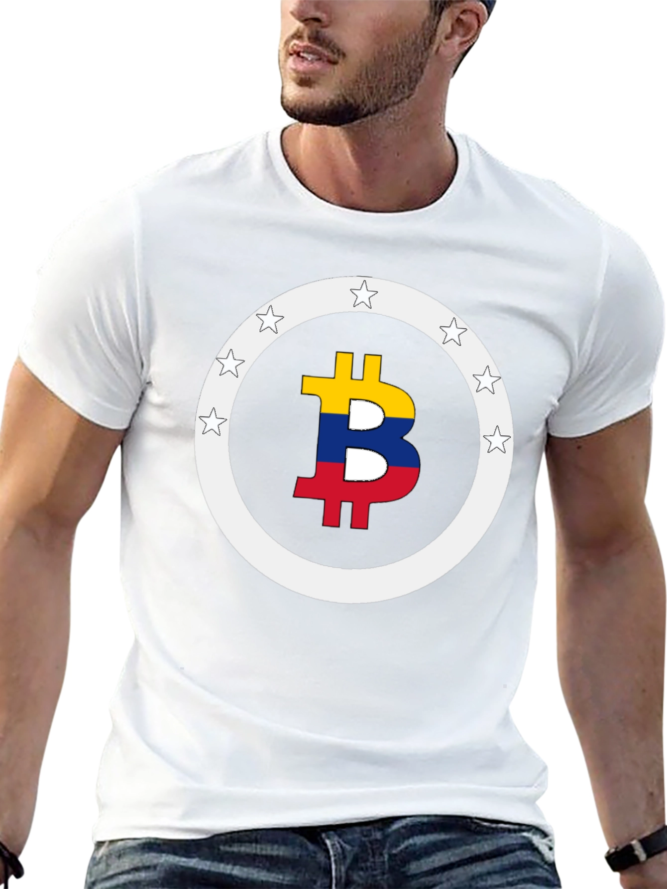 Bitcoin Colombian Flag Star Circle T-Shirt
