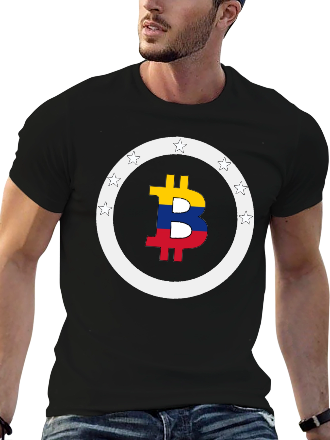 Bitcoin Colombian Flag Star Circle T-Shirt