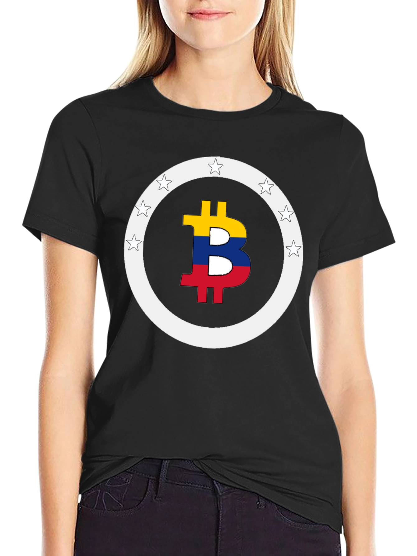 Bitcoin Colombian Flag Star Circle T-Shirt