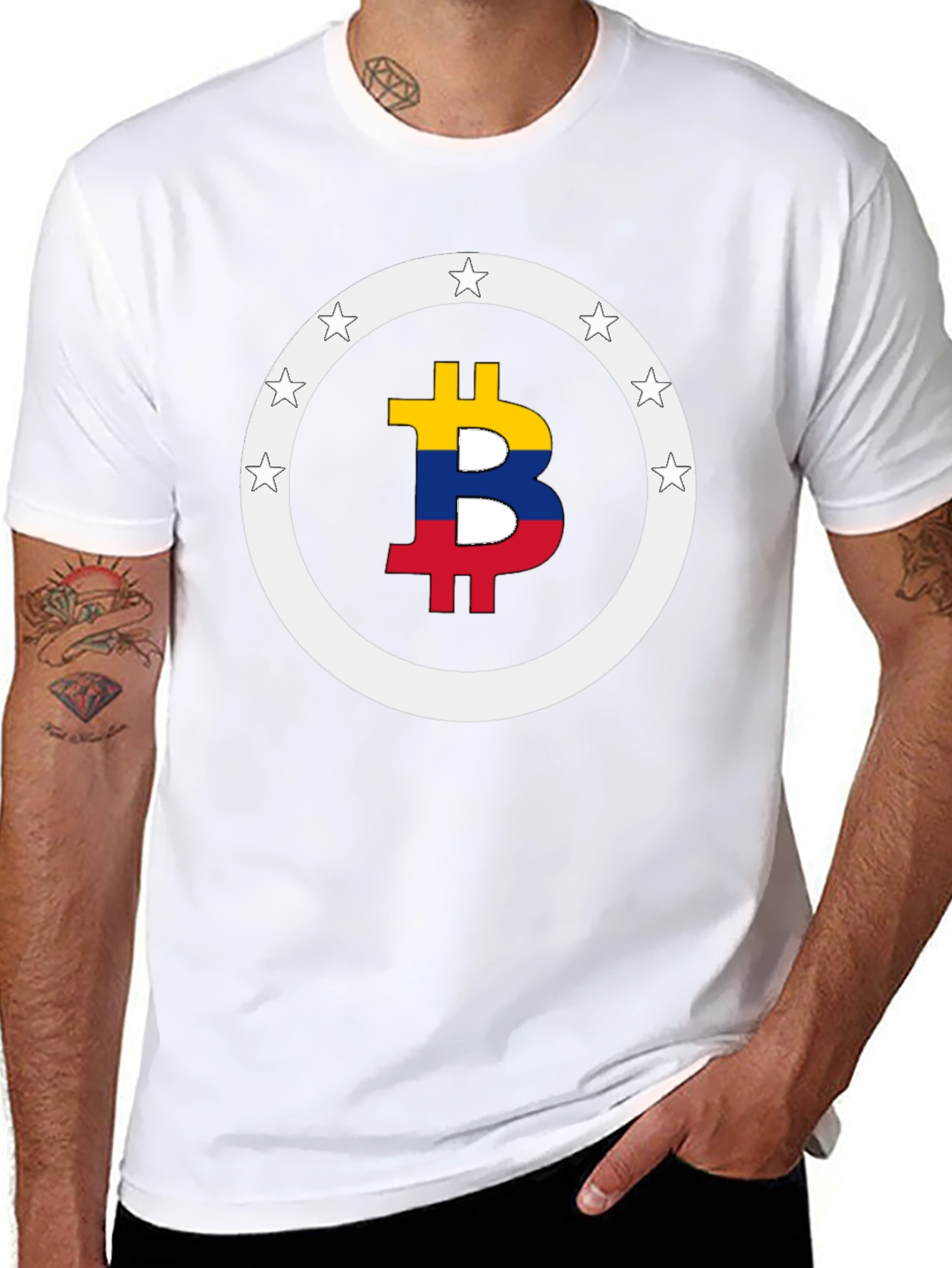 Bitcoin Colombian Flag Star Circle T-Shirt