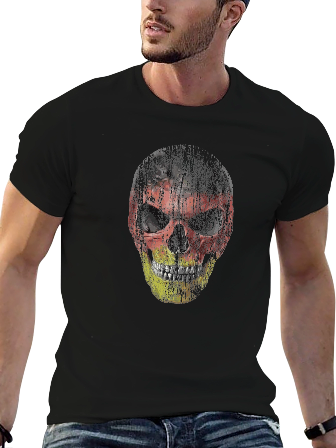 German Flag Skull Graphic T-Shirt
