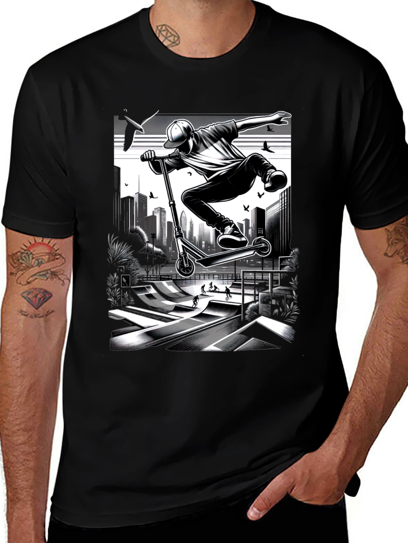 Urban Stunt Scooter Graphic Tee - Black