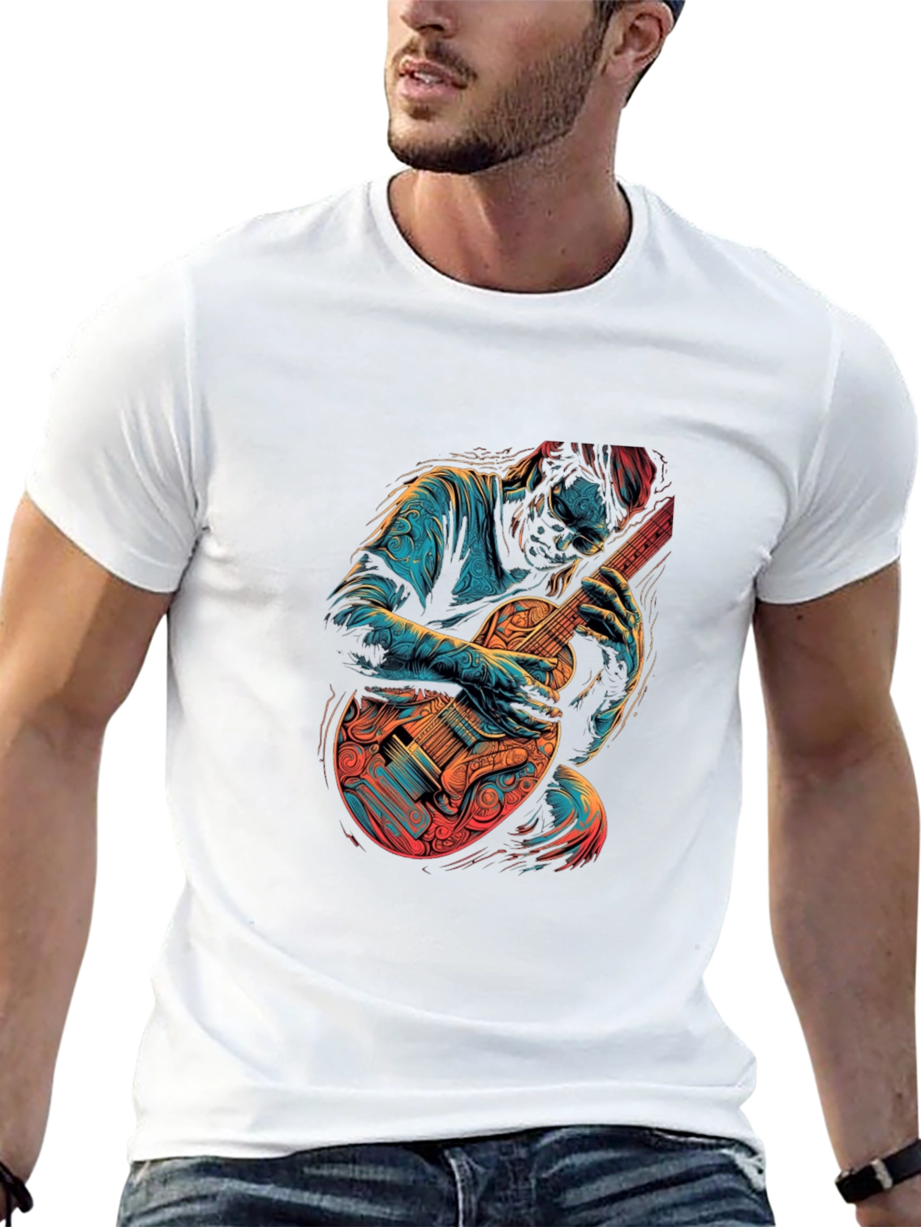 Guitar Player Graphic Print Black T-Shirt