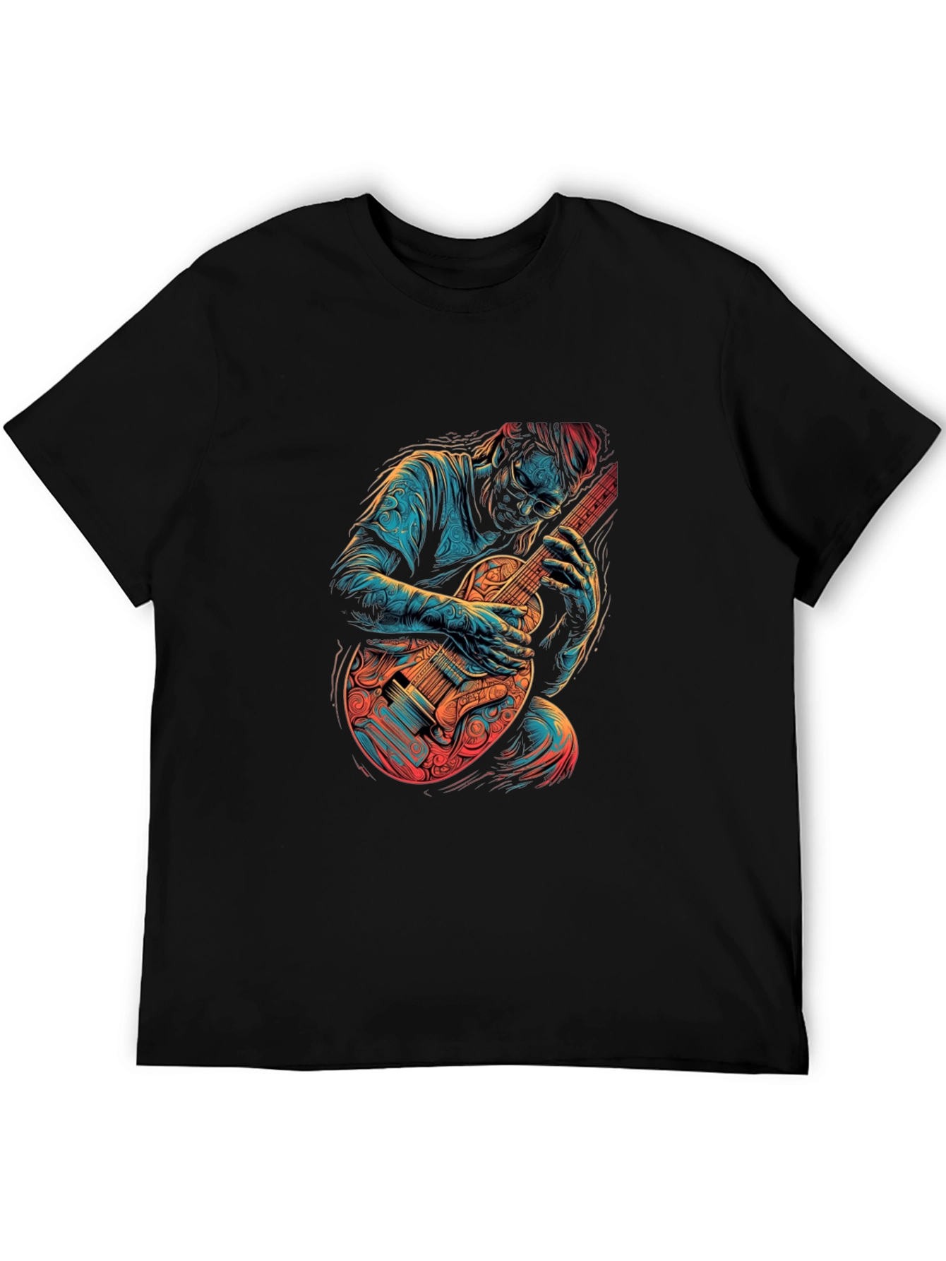 Guitar Player Graphic Print Black T-Shirt